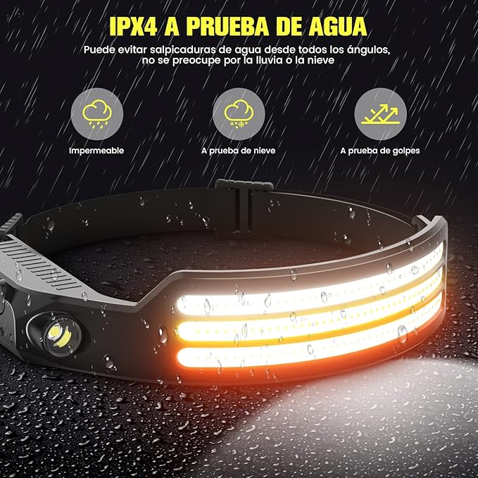 linterna frontal con sensor triple led